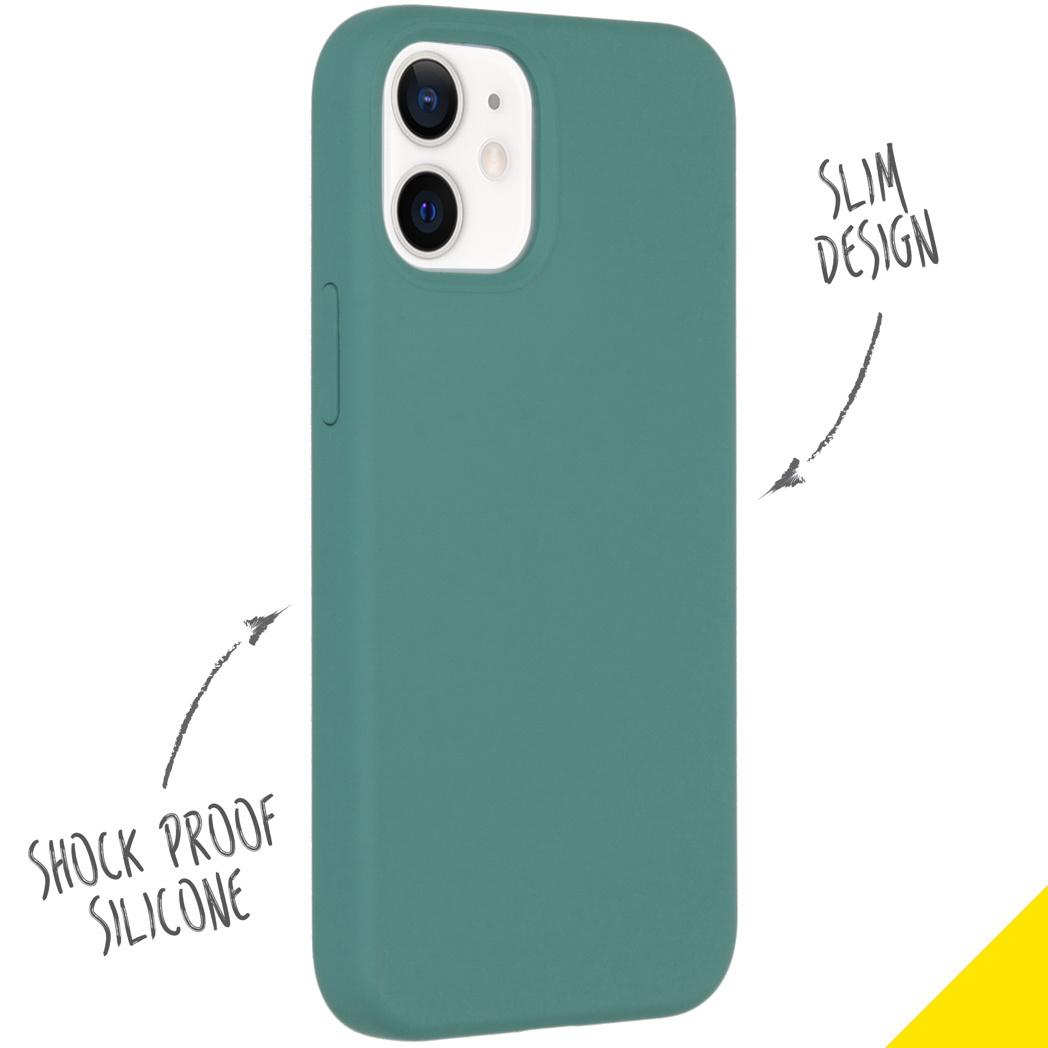 Accezz Liquid Silicone Backcover Apple iPhone 12 Mini - Donkergroen - Afbeelding 2