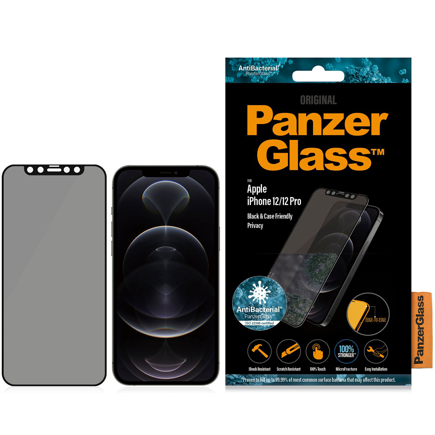 PanzerGlass Case Friendly Privacy Anti-Bacterial Screenprotector Apple iPhone 12 (Pro) - Afbeelding 2