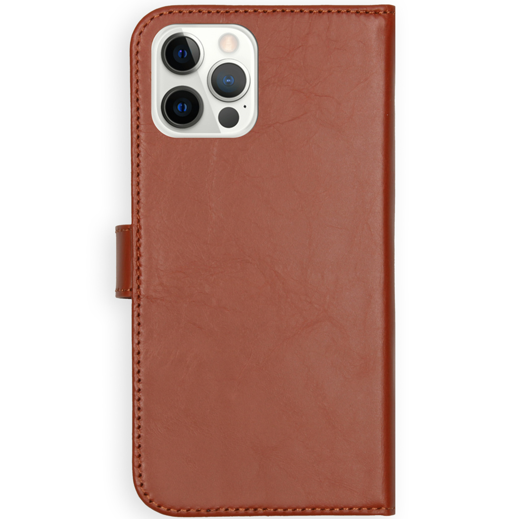 Selencia Echt Leren Bookcase Apple iPhone 12 (Pro) - Lichtbruin - Afbeelding 3