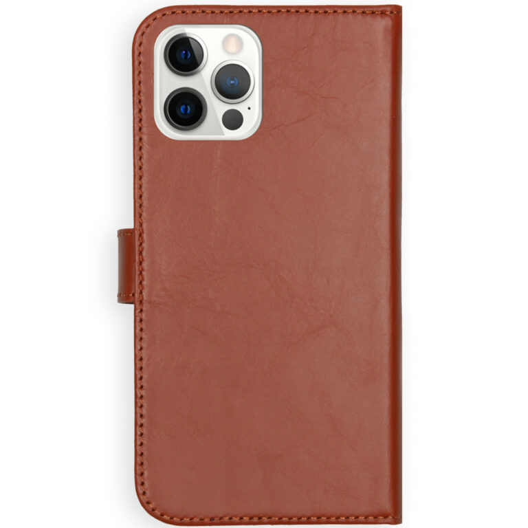 Selencia Echt Lederen Bookcase Apple iPhone 12 (Pro) - Lichtbruin - Afbeelding 3