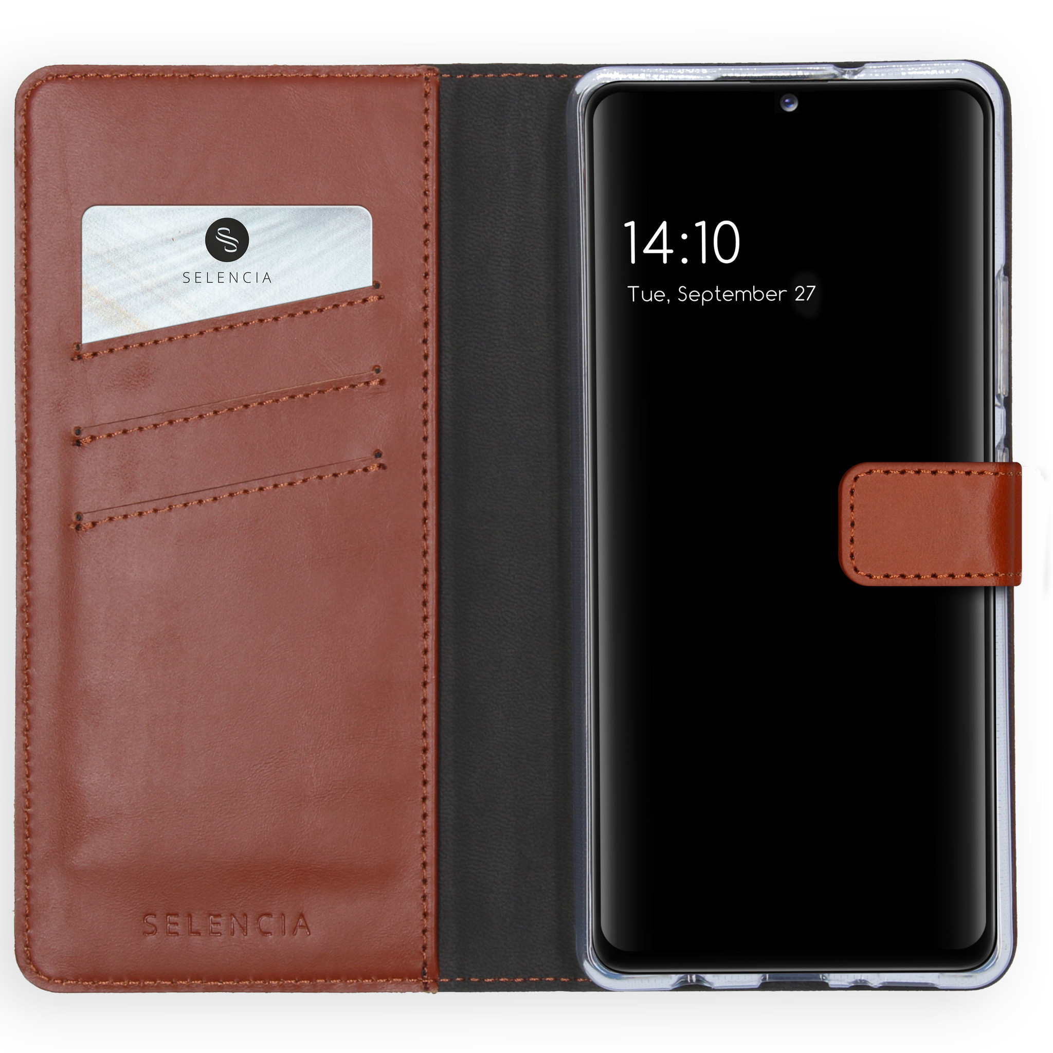 Selencia Echt Lederen Bookcase Samsung Galaxy A42 – Lichtbruin