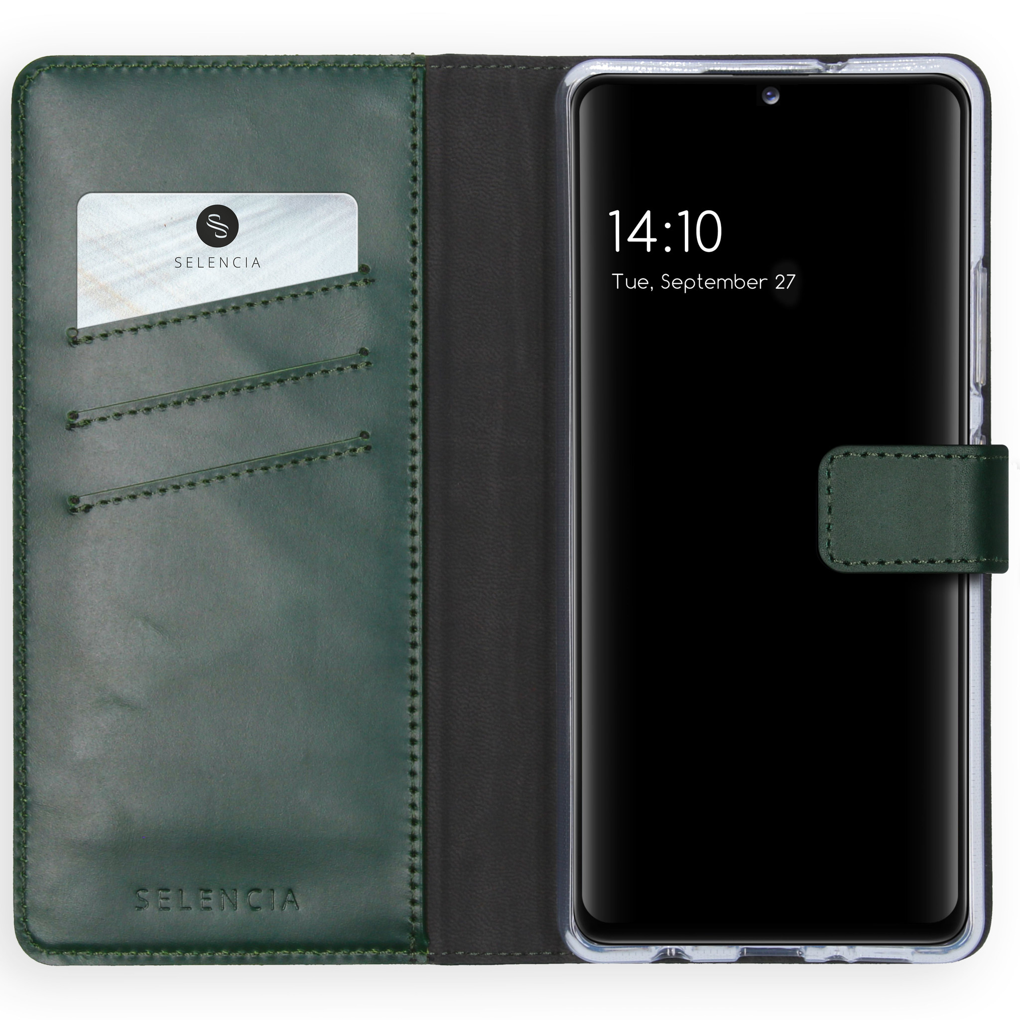 Selencia Echt Lederen Bookcase Samsung Galaxy A42 – Groen