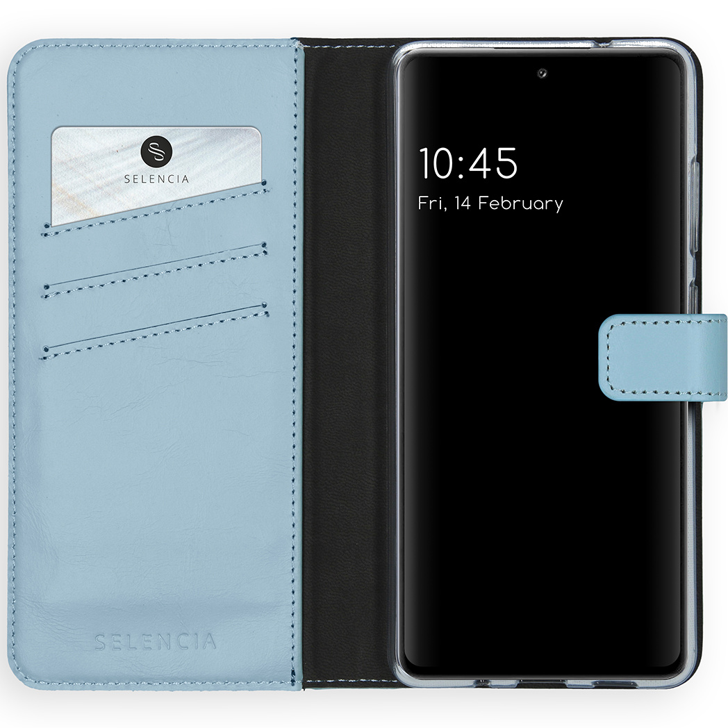 Selencia Echt Lederen Bookcase Samsung Galaxy S20 FE – Lichtblauw
