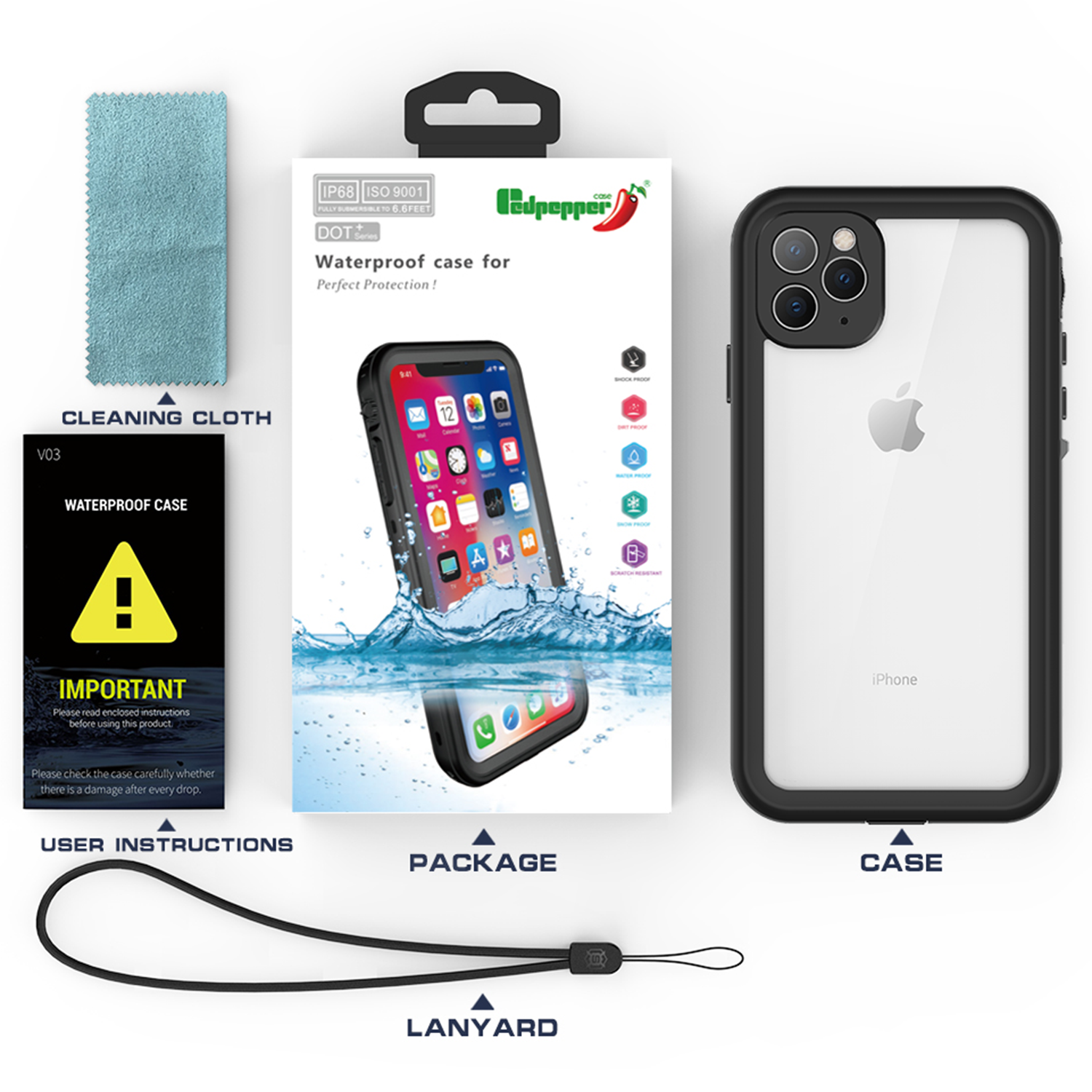 Redpepper Dot Plus Waterproof Backcover Apple iPhone 11 - Zwart - Afbeelding 8