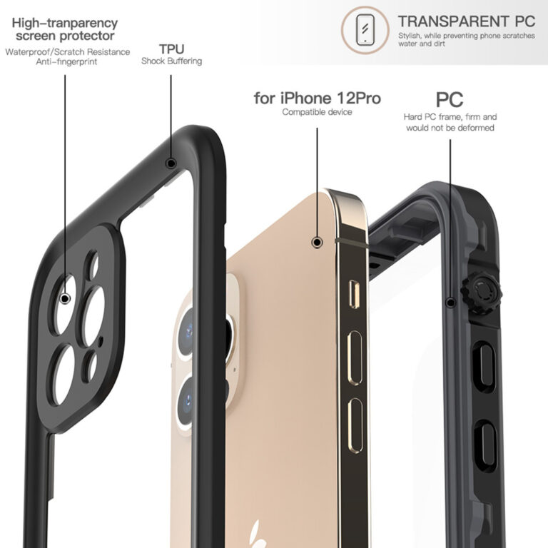 Redpepper Dot Plus Waterproof Backcover Apple iPhone 12 Pro - Zwart - Afbeelding 3