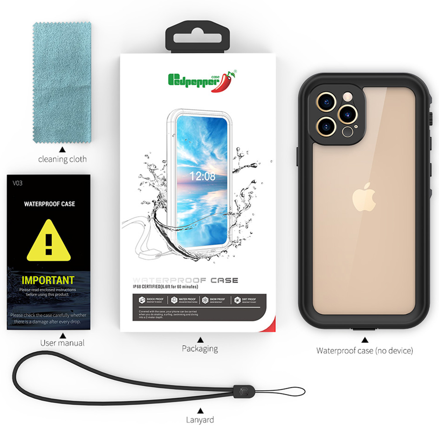 Redpepper Dot Plus Waterproof Backcover Apple iPhone 12 Pro - Zwart - Afbeelding 6