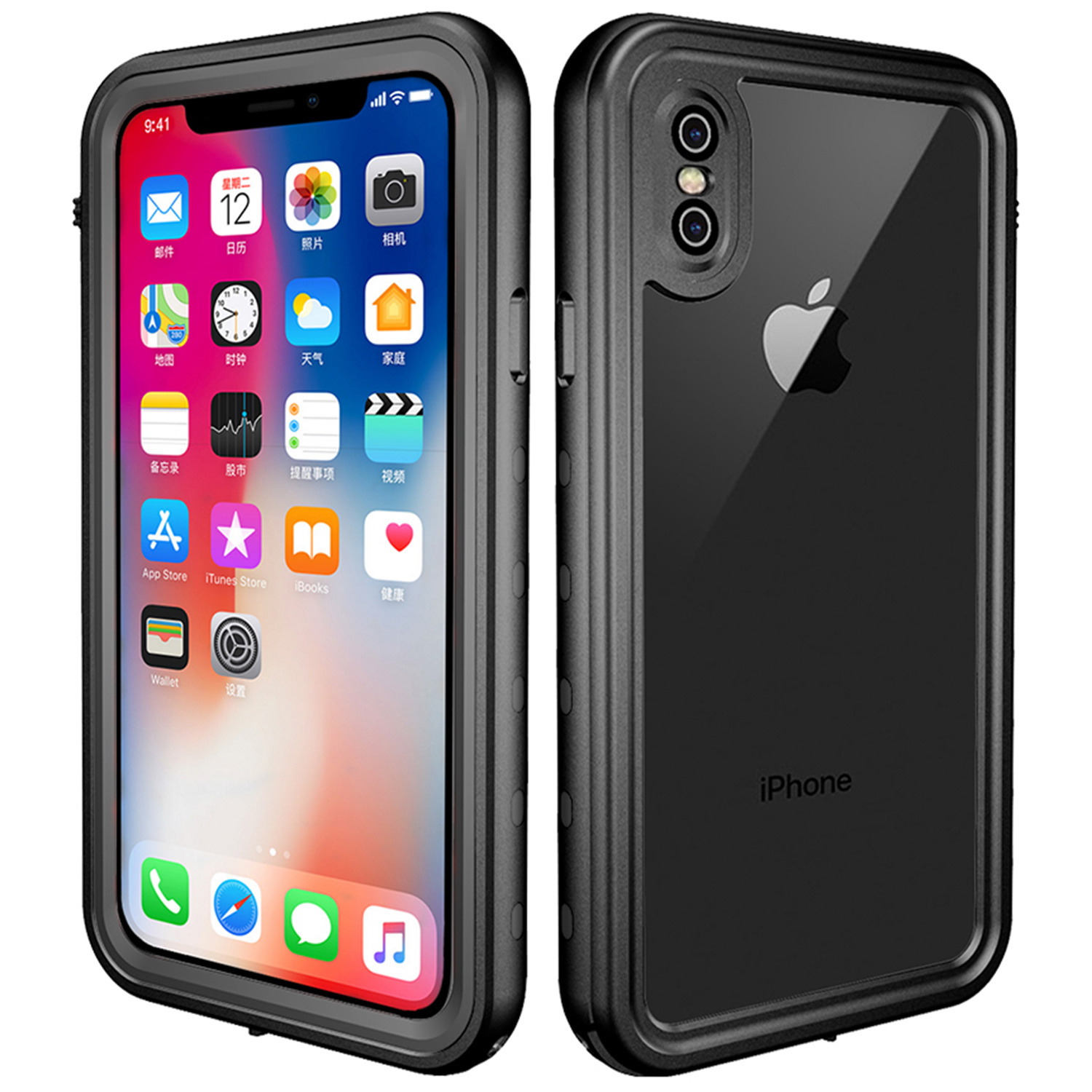 Redpepper Dot Plus Waterproof Backcover Apple iPhone Xs / X - Zwart - Afbeelding 2