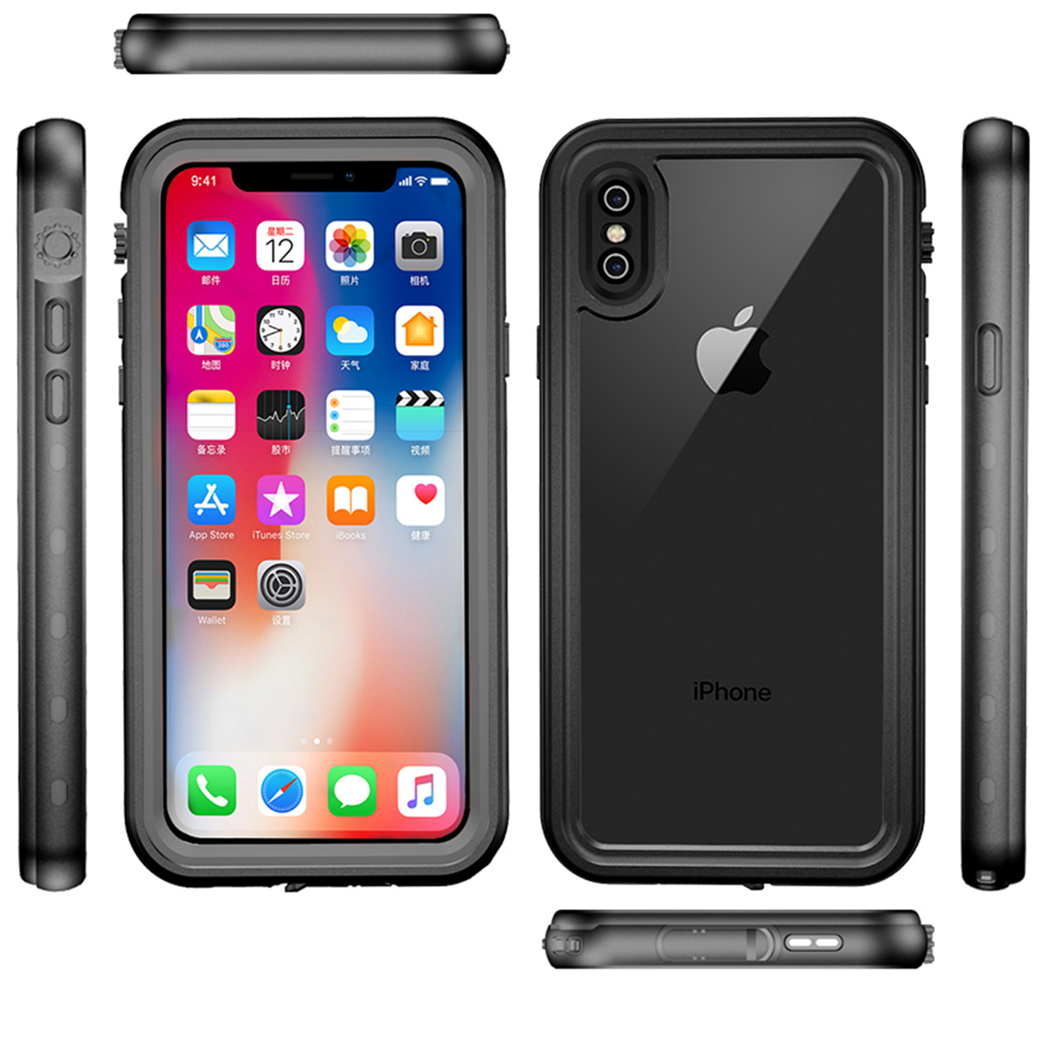 Redpepper Dot Plus Waterproof Backcover Apple iPhone Xs / X - Zwart - Afbeelding 3
