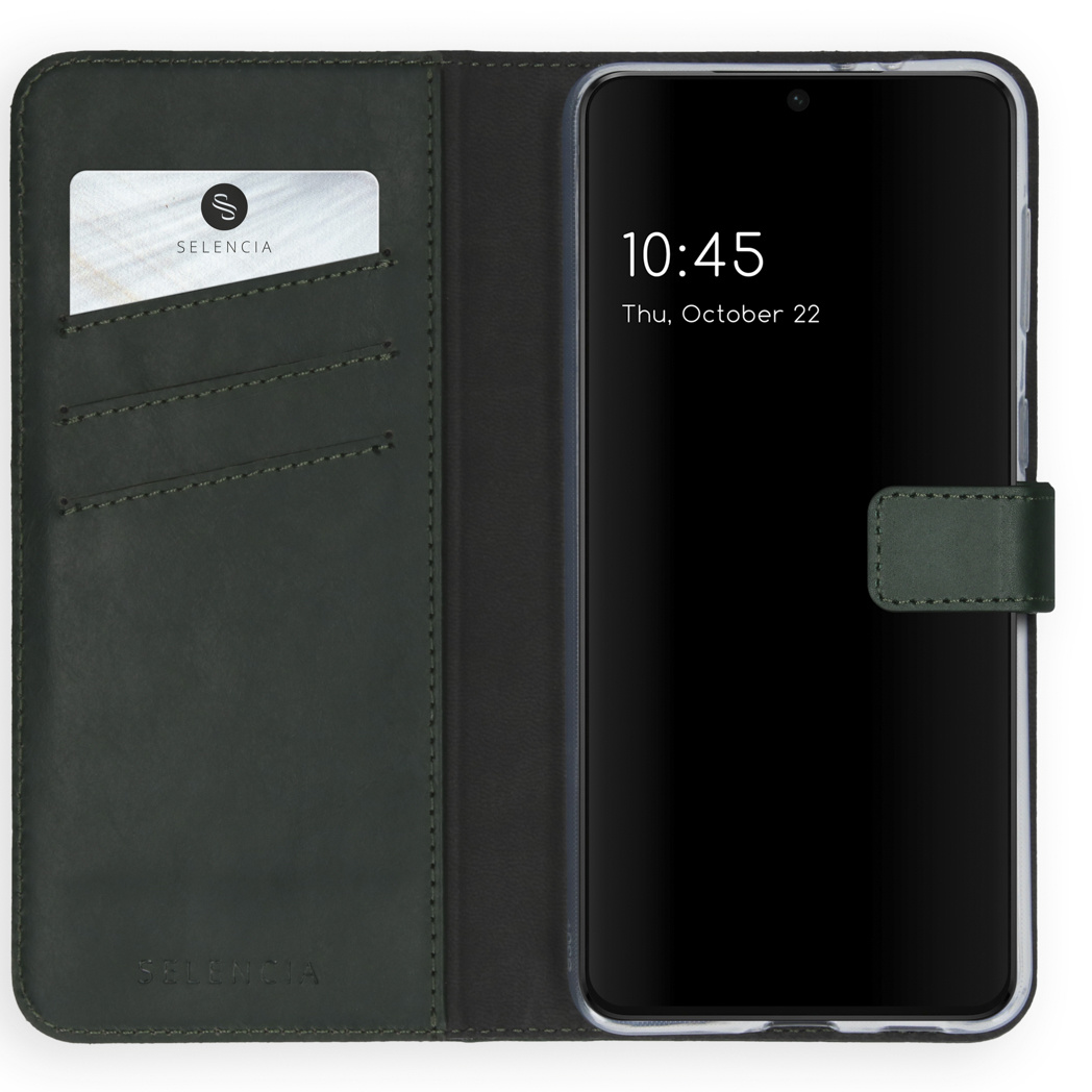 Selencia Echt Lederen Bookcase Samsung Galaxy S21 – Groen