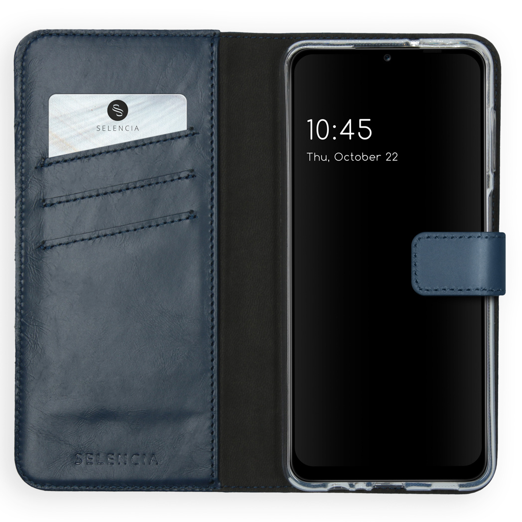 Selencia Echt Lederen Bookcase Samsung Galaxy A12 – Blauw