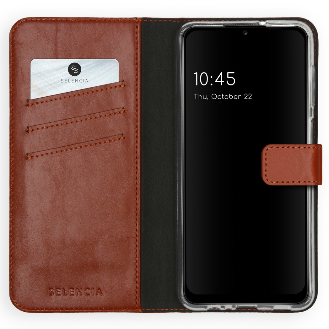 Selencia Echt Lederen Bookcase Samsung Galaxy A12 – Lichtbruin