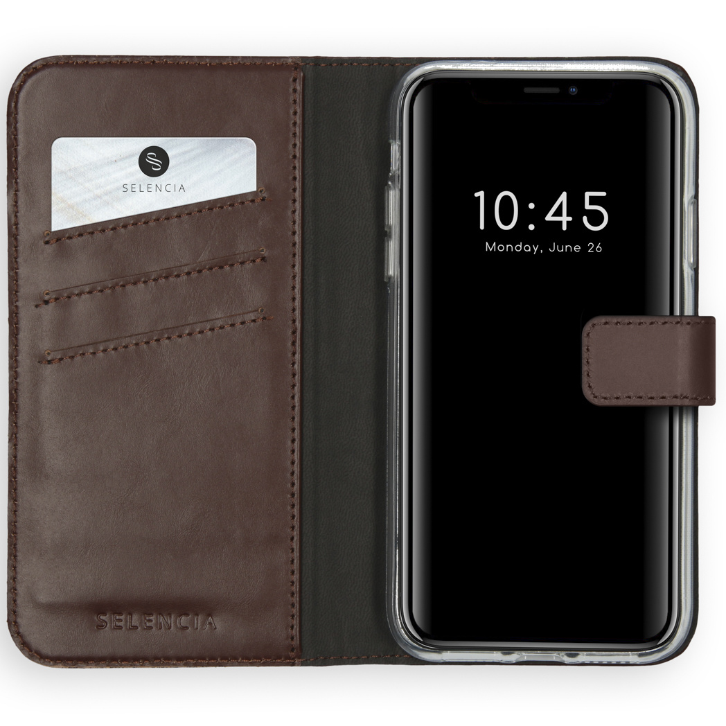 Selencia Echt Lederen Bookcase Apple iPhone Xs – Bruin