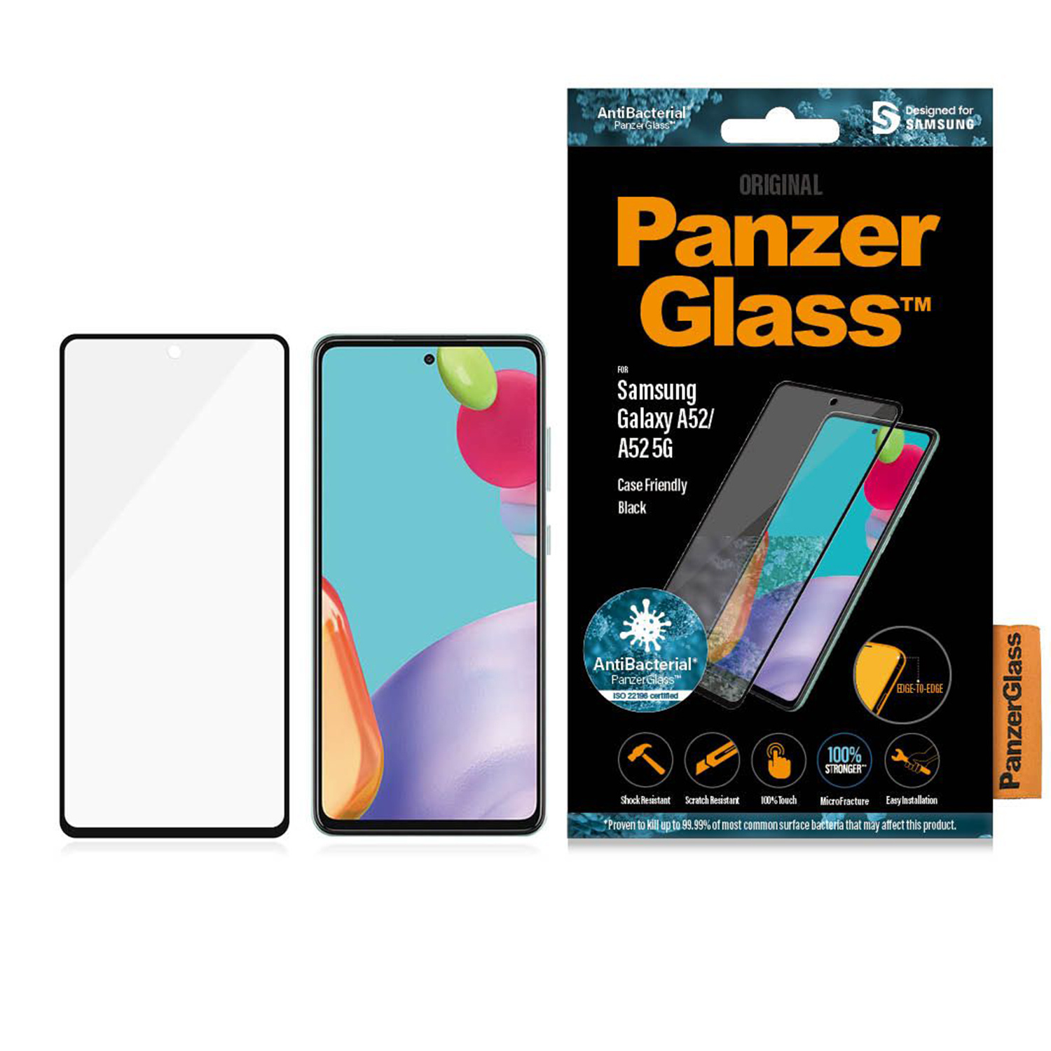 PanzerGlass Anti-Bacterial Case Friendly Screenprotector Samsung Galaxy A52(s) (5G/4G) / A53 – Zwart