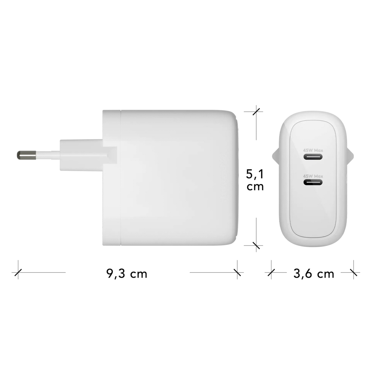 dbramante1928 re-charge | Wall Charger – 2x USB-C 45 Watt – Wit