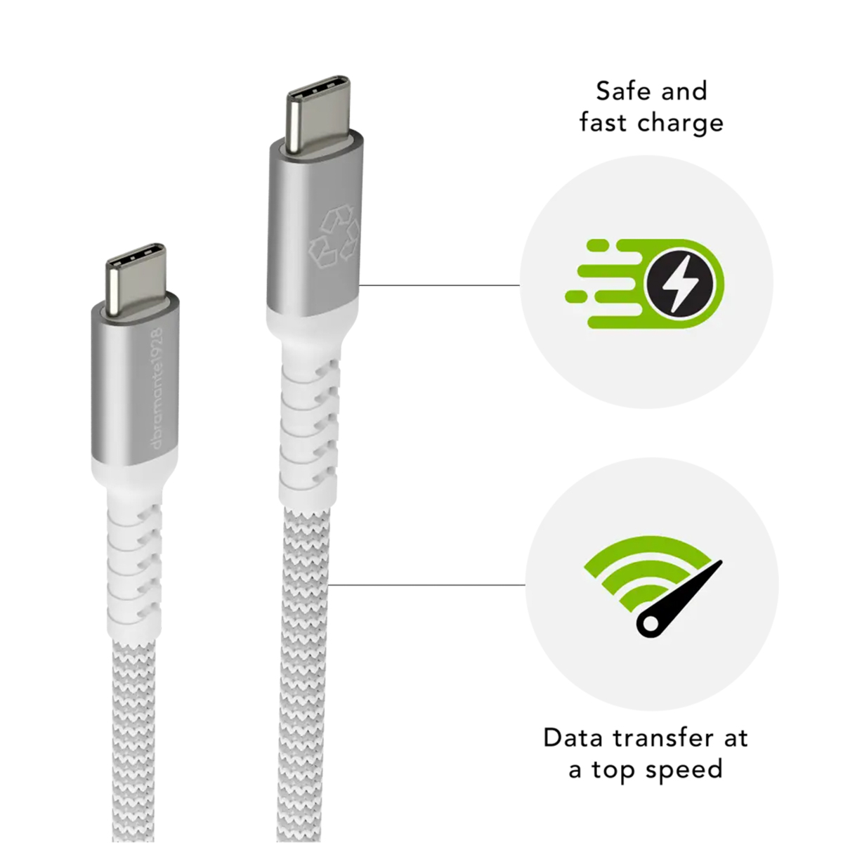 dbramante1928 re-charge - Braided oplaadkabel - USB-A naar Lightning - 1,2 meter - Wit - Afbeelding 3