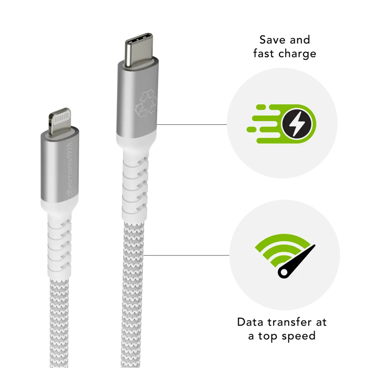 dbramante1928 re-charge - Braided oplaadkabel - USB-C naar Lightning - 2 meter - Wit - Afbeelding 3
