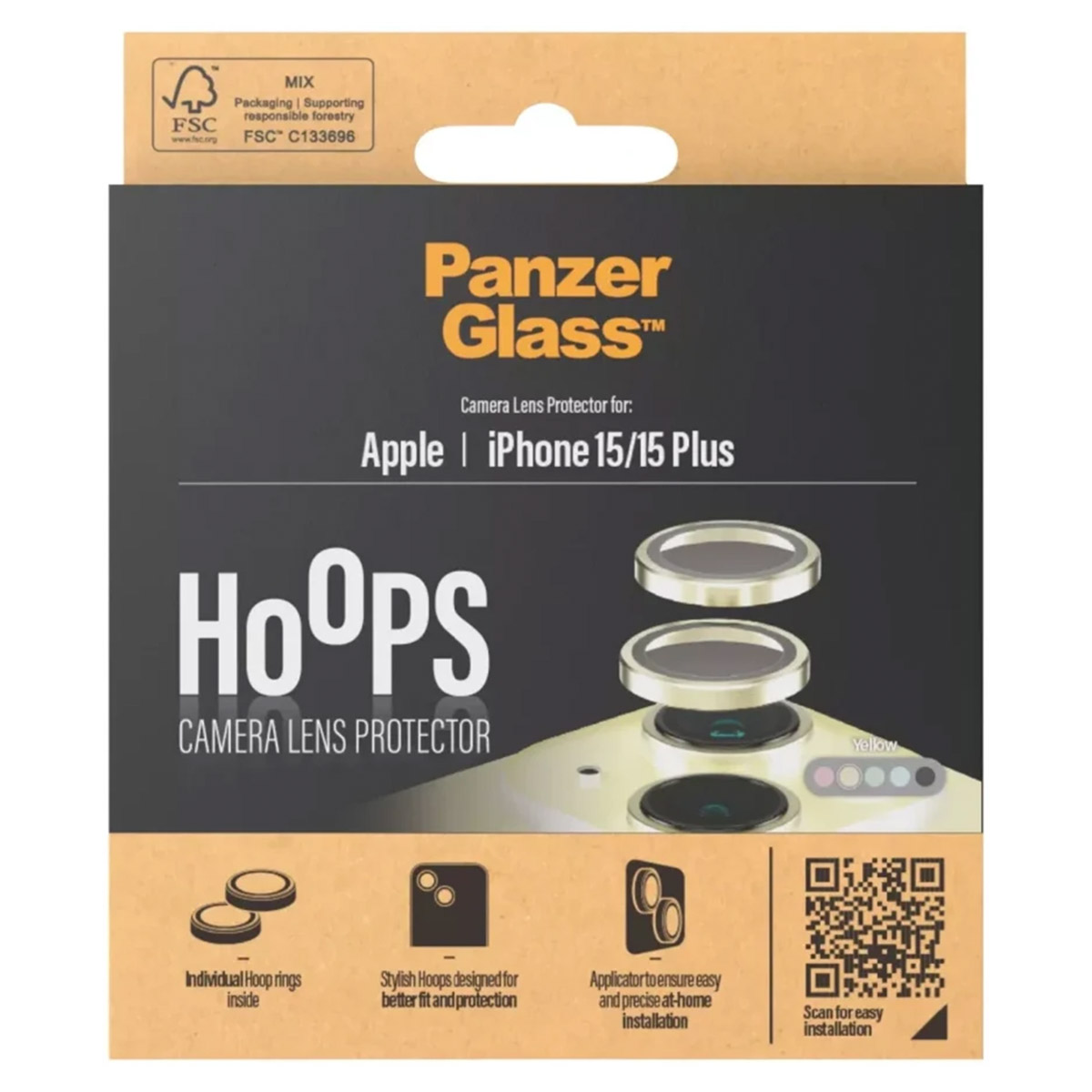 PanzerGlass Camera Protector Hoop Optic Rings Apple iPhone 15 / 15 Plus – Yellow