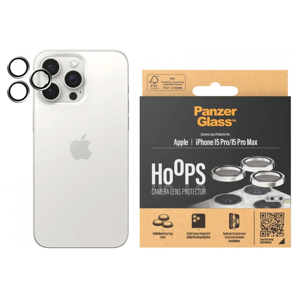 PanzerGlass Camera Protector Hoops Optic Rings Apple iPhone 15 Pro / 15 Pro Max - White Metal - Afbeelding 4