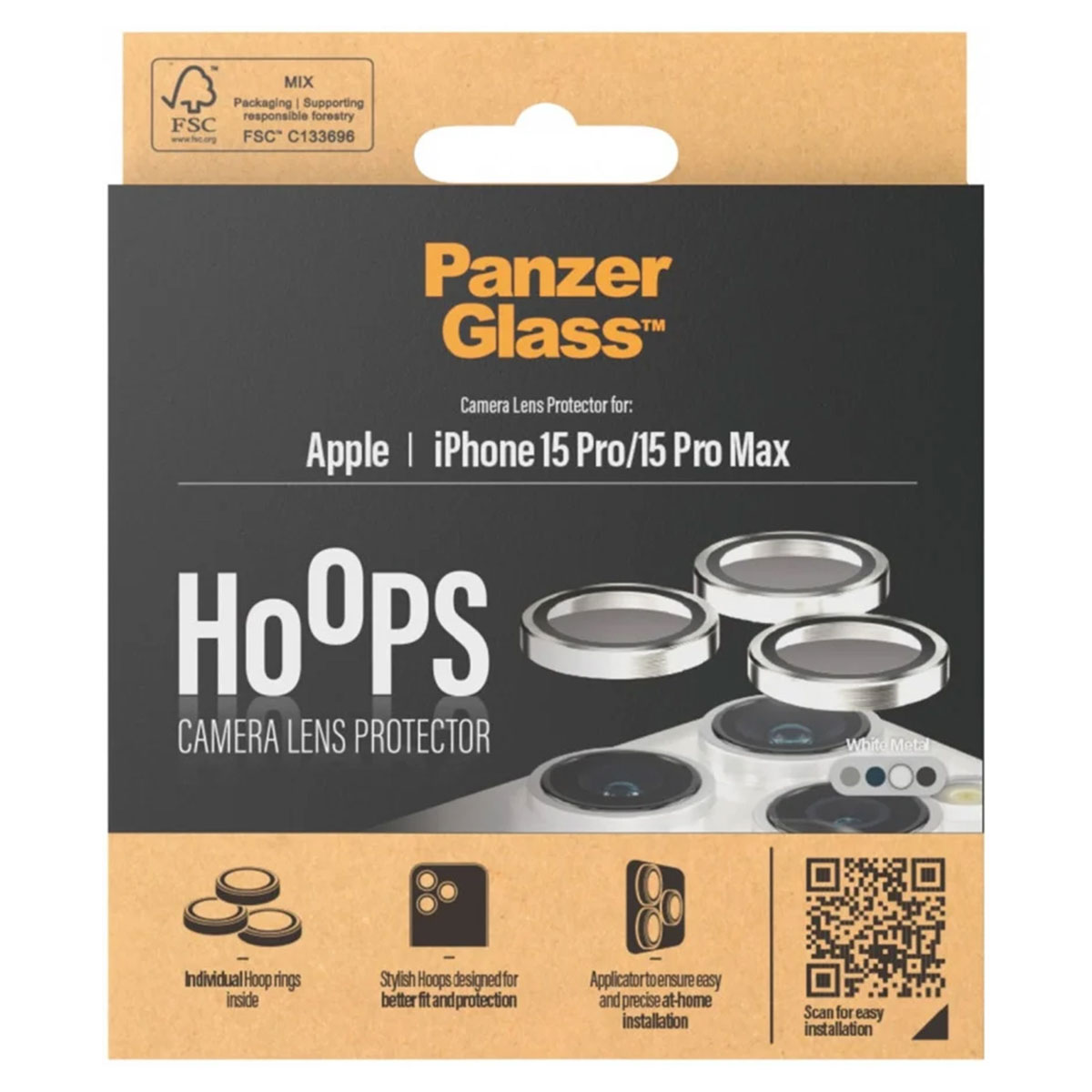 PanzerGlass Camera Protector Hoops Optic Rings Apple iPhone 15 Pro / 15 Pro Max – White Metal