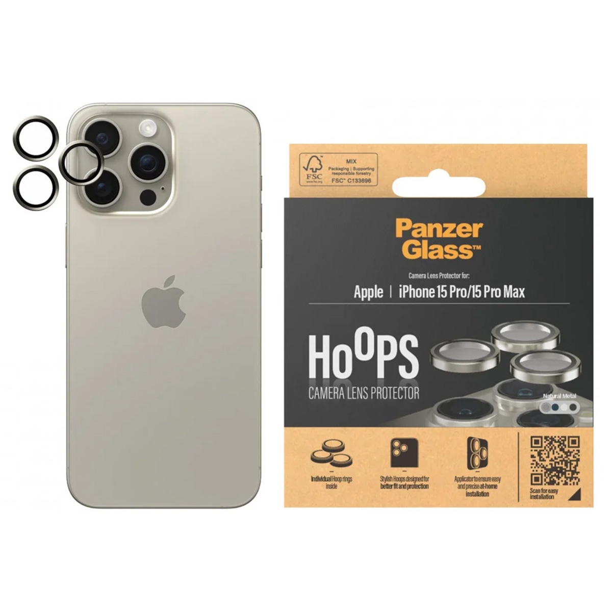 PanzerGlass Camera Protector Hoops Optic Rings Apple iPhone 15 Pro / 15 Pro Max - Natural Metal - Afbeelding 4