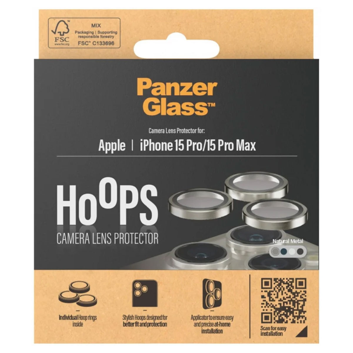 PanzerGlass Camera Protector Hoop Optic Rings Apple iPhone 15 Pro / 15 Pro Max – Natural Metal