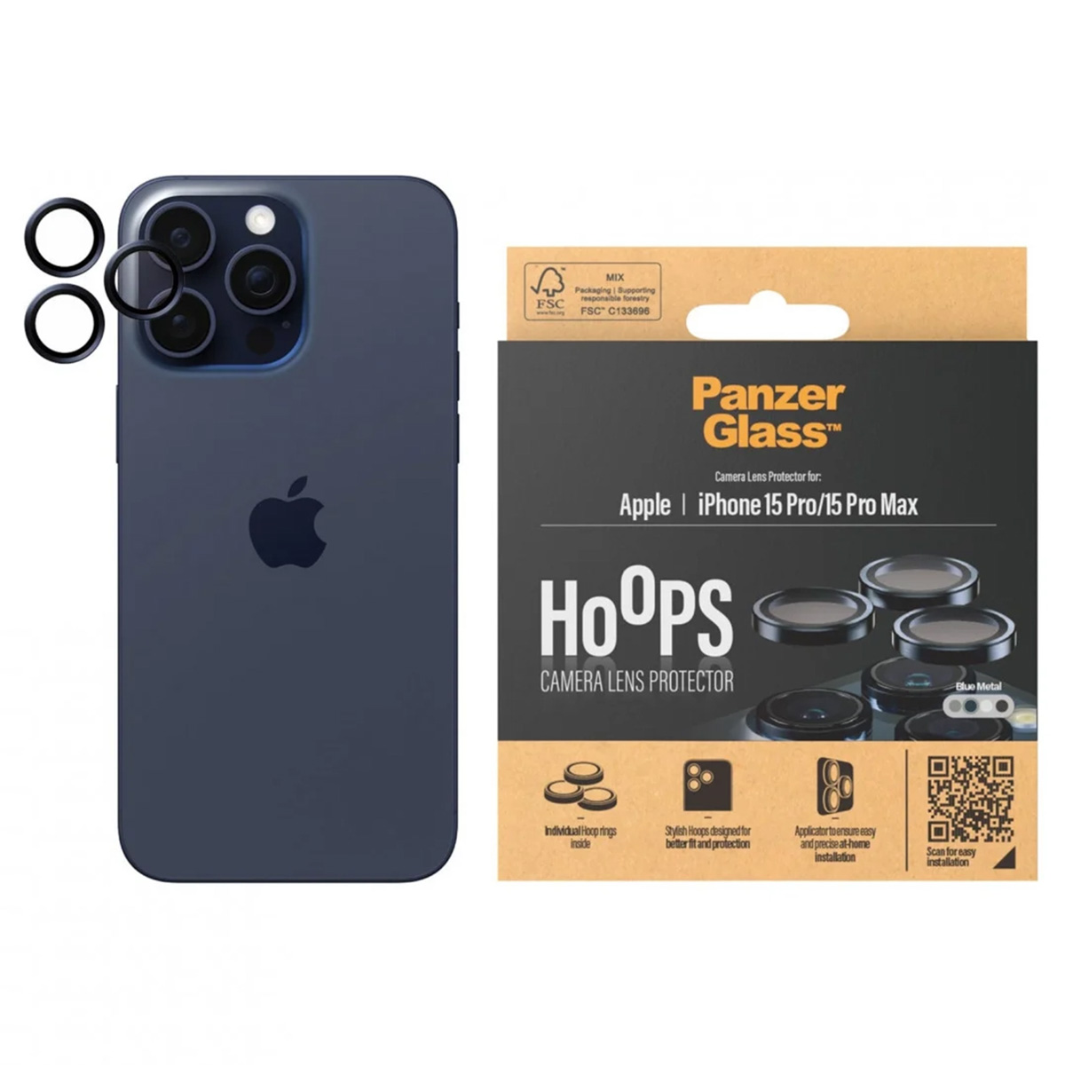 PanzerGlass Camera Protector Hoops Optic Rings Apple iPhone 15 Pro / 15 Pro Max - Blue Metal - Afbeelding 4