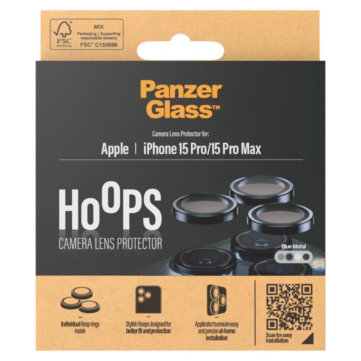 PanzerGlass Camera Protector Hoop Optic Rings Apple iPhone 15 Pro / 15 Pro Max – Blue Metal