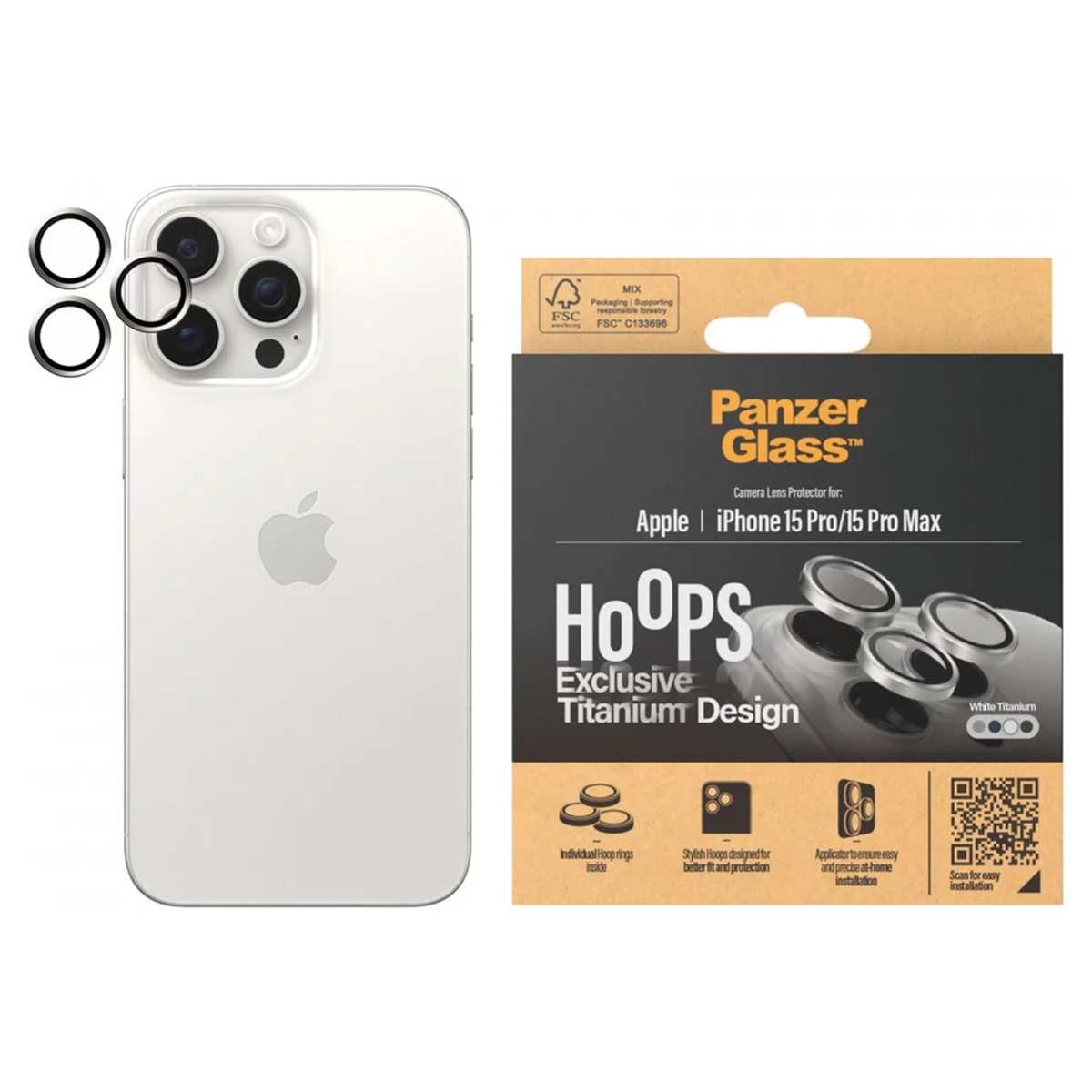 PanzerGlass Camera Protector Hoops Optic Rings Apple iPhone 15 Pro / 15 Pro Max - White Titanium - Afbeelding 4