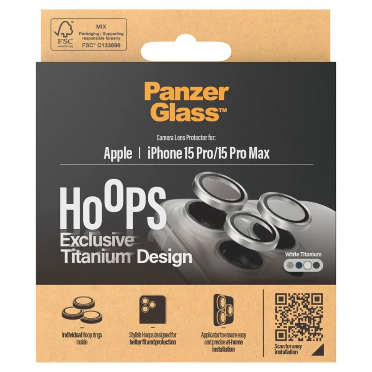 PanzerGlass Camera Protector Hoops Optic Rings Apple iPhone 15 Pro / 15 Pro Max - White Titanium
