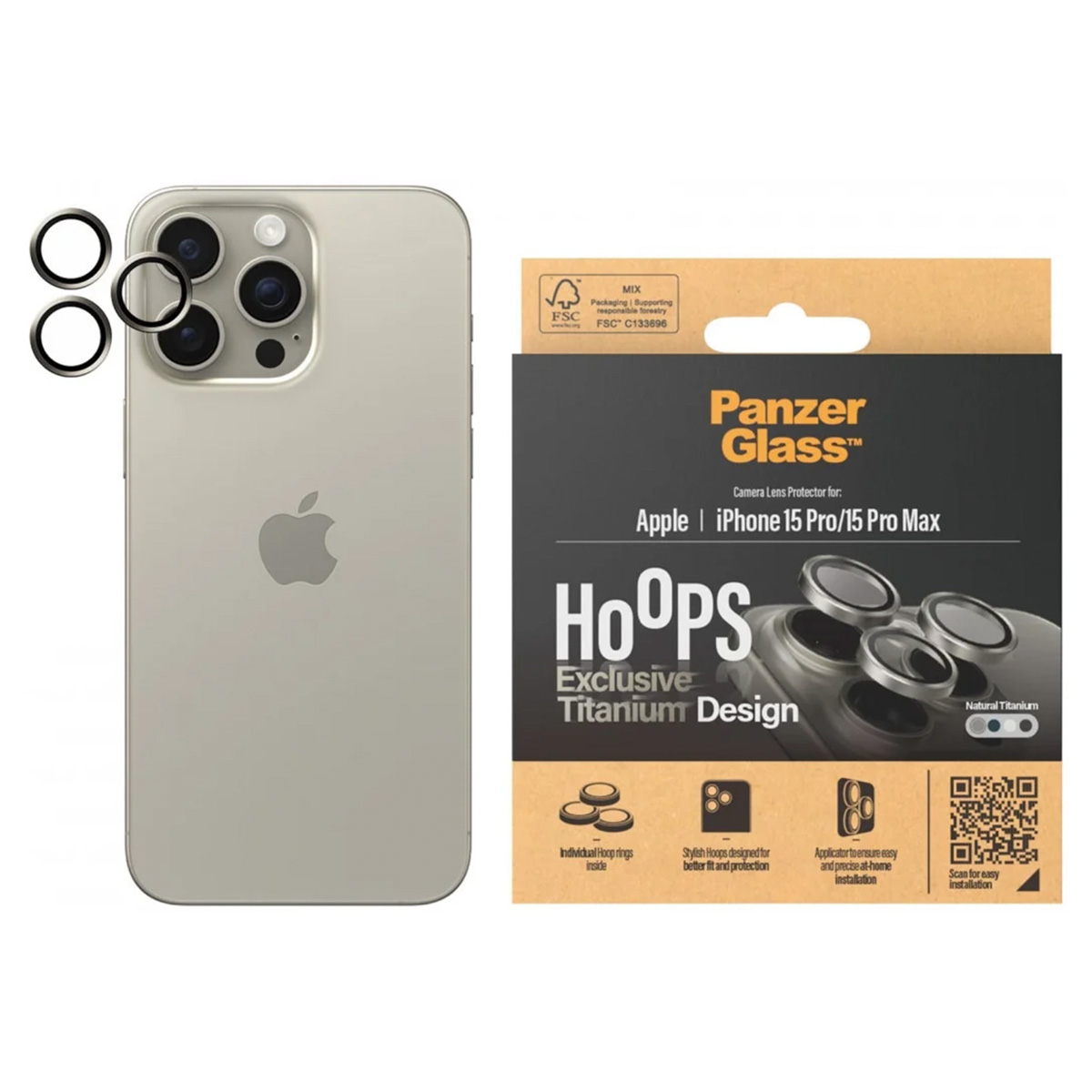 PanzerGlass Camera Protector Hoops Optic Rings Apple iPhone 15 Pro / 15 Pro Max - Natural Titanium - Afbeelding 4