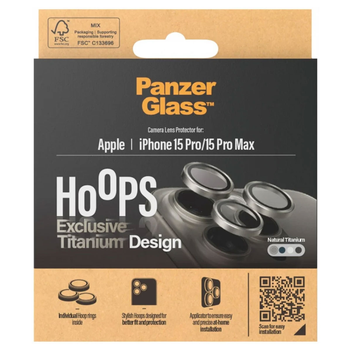 PanzerGlass Camera Protector Hoop Optic Rings Apple iPhone 15 Pro / 15 Pro Max – Natural Titanium