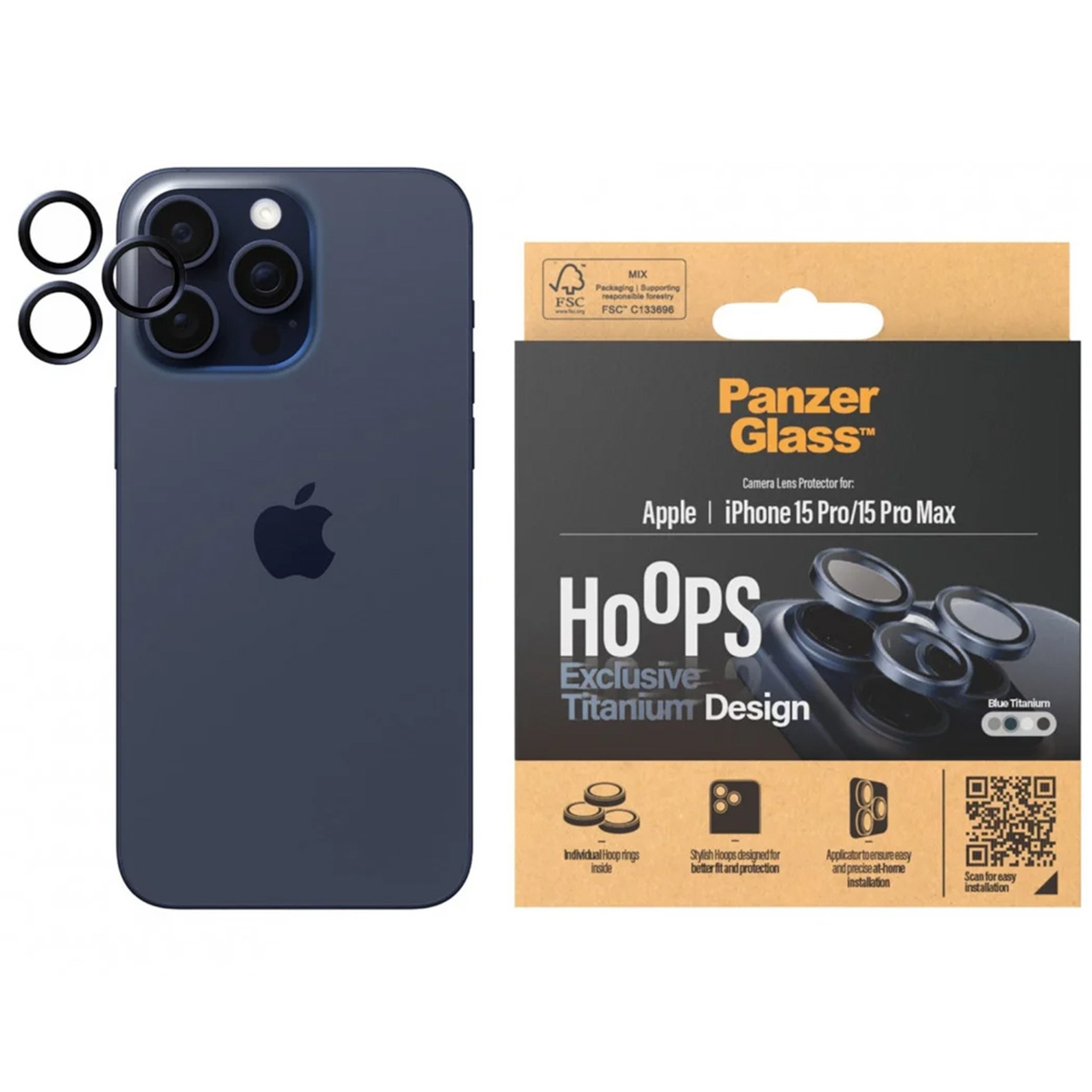 PanzerGlass Camera Protector Hoops Optic Rings Apple iPhone 15 Pro / 15 Pro Max - Blue Titanium - Afbeelding 4