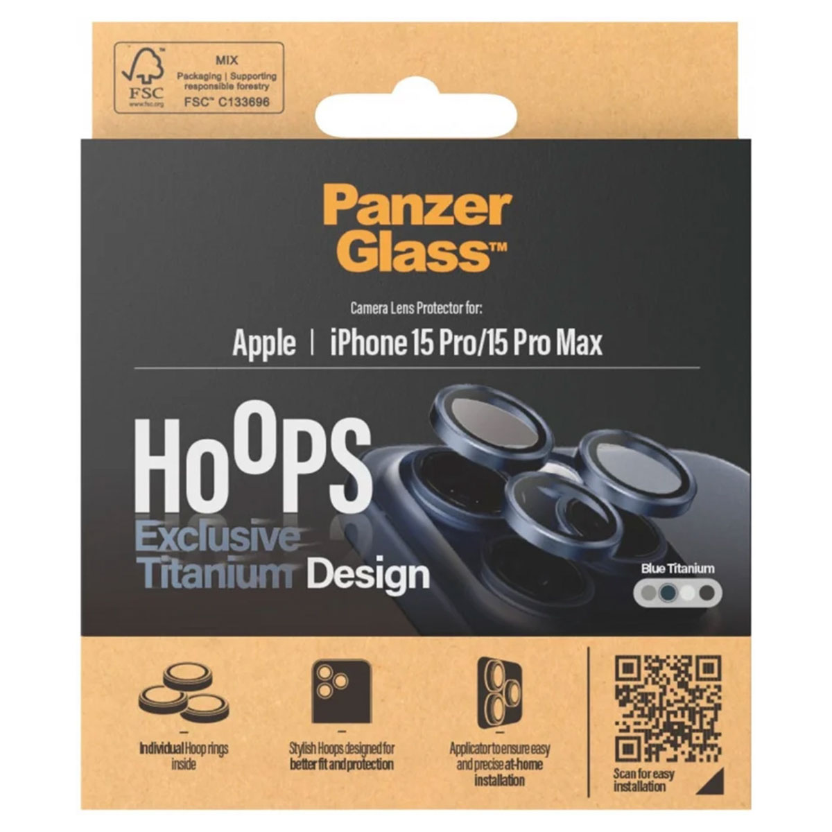 PanzerGlass Camera Protector Hoop Optic Rings Apple iPhone 15 Pro / 15 Pro Max – Blue Titanium