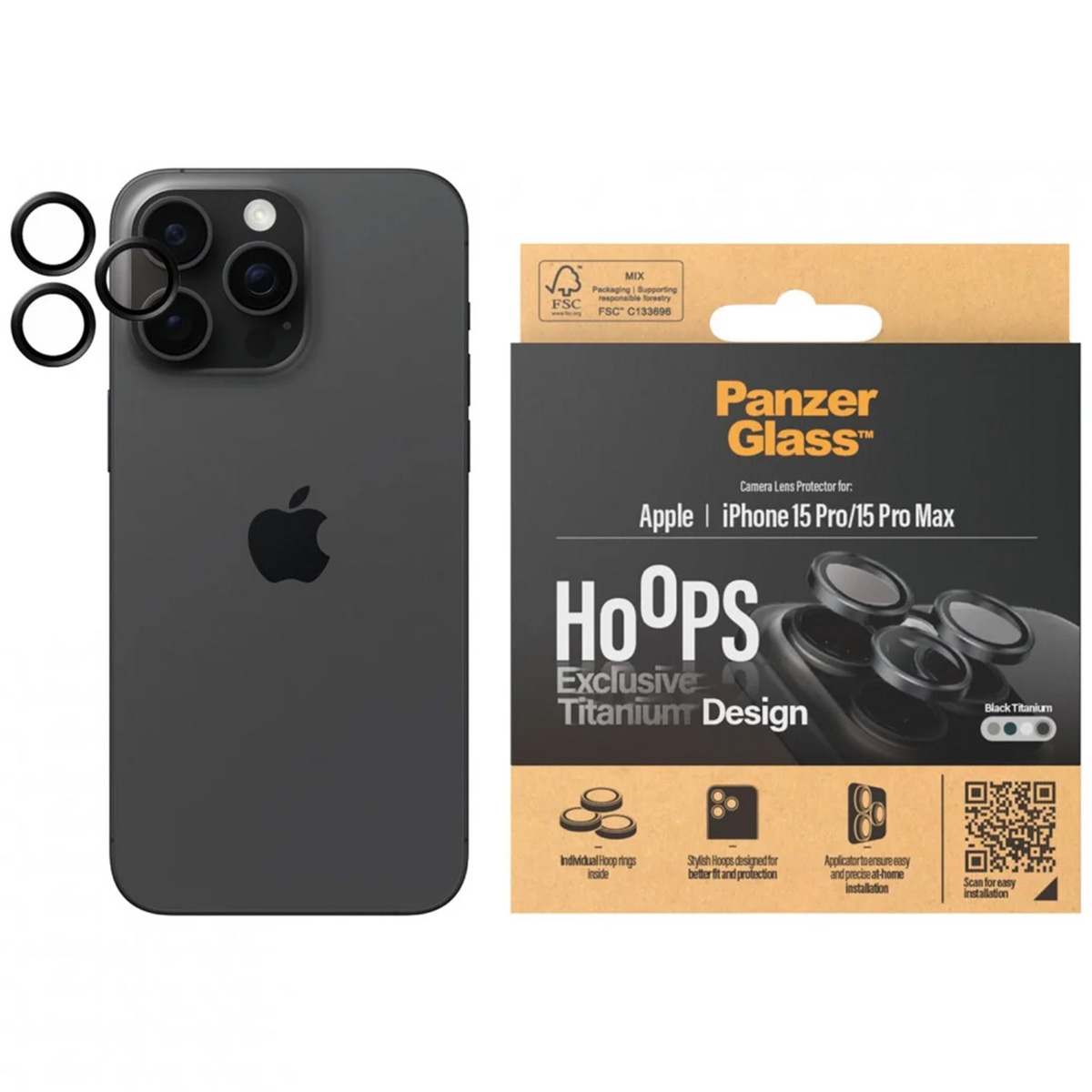 PanzerGlass Camera Protector Hoops Optic Rings Apple iPhone 15 Pro / 15 Pro Max - Black Titanium - Afbeelding 4
