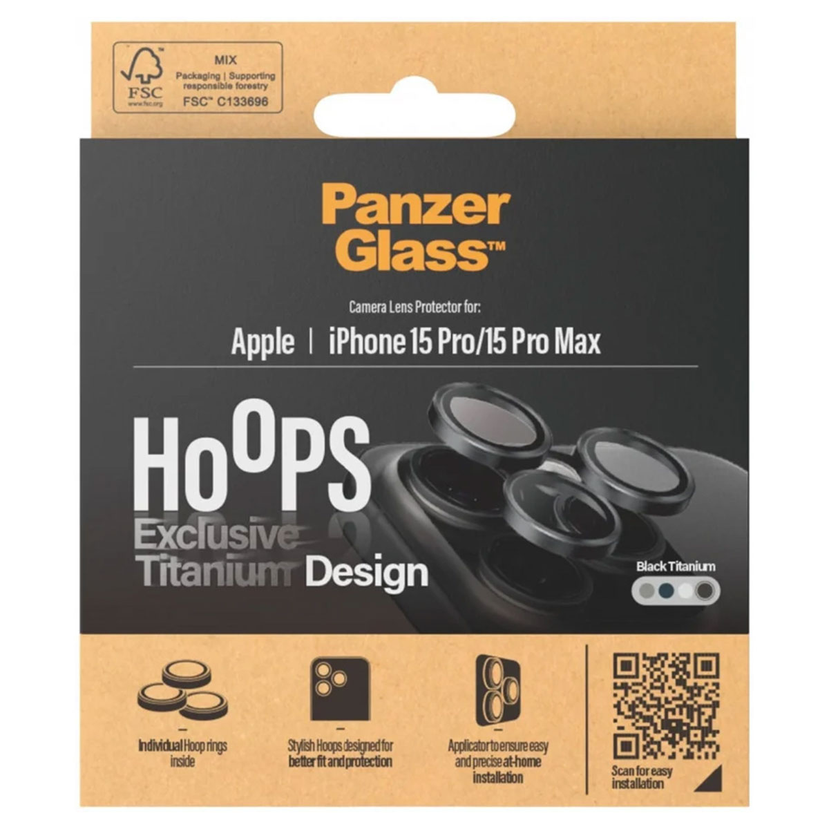 PanzerGlass Camera Protector Hoops Optic Rings Apple iPhone 15 Pro / 15 Pro Max – Black Titanium