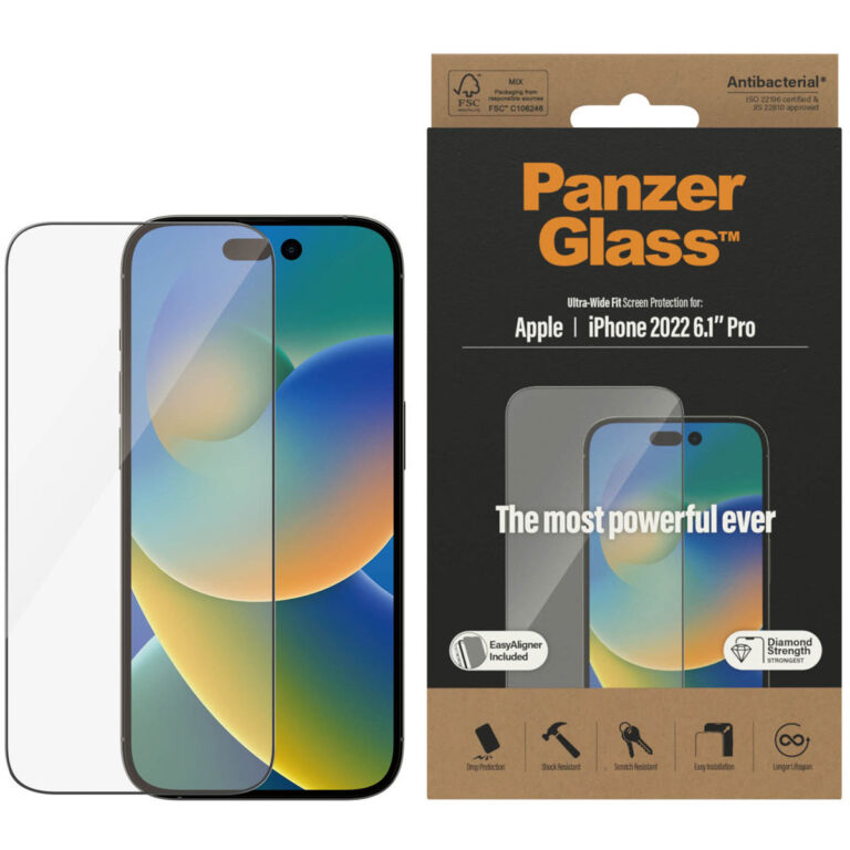 PanzerGlass Ultra-Wide Fit Anti-Bacterial Screenprotector incl. applicator Apple iPhone 14 Pro - Afbeelding 5