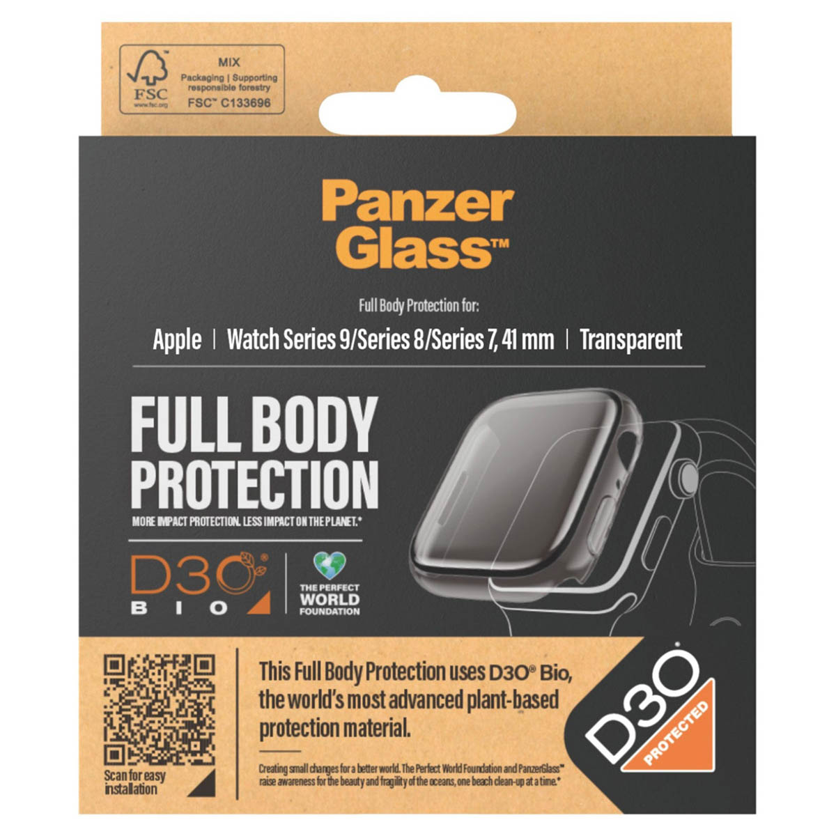 PanzerGlass Full Body Protection D3O® Bio Case Apple Watch Series 7 / 8 / 9 (41 mm) – Transparant