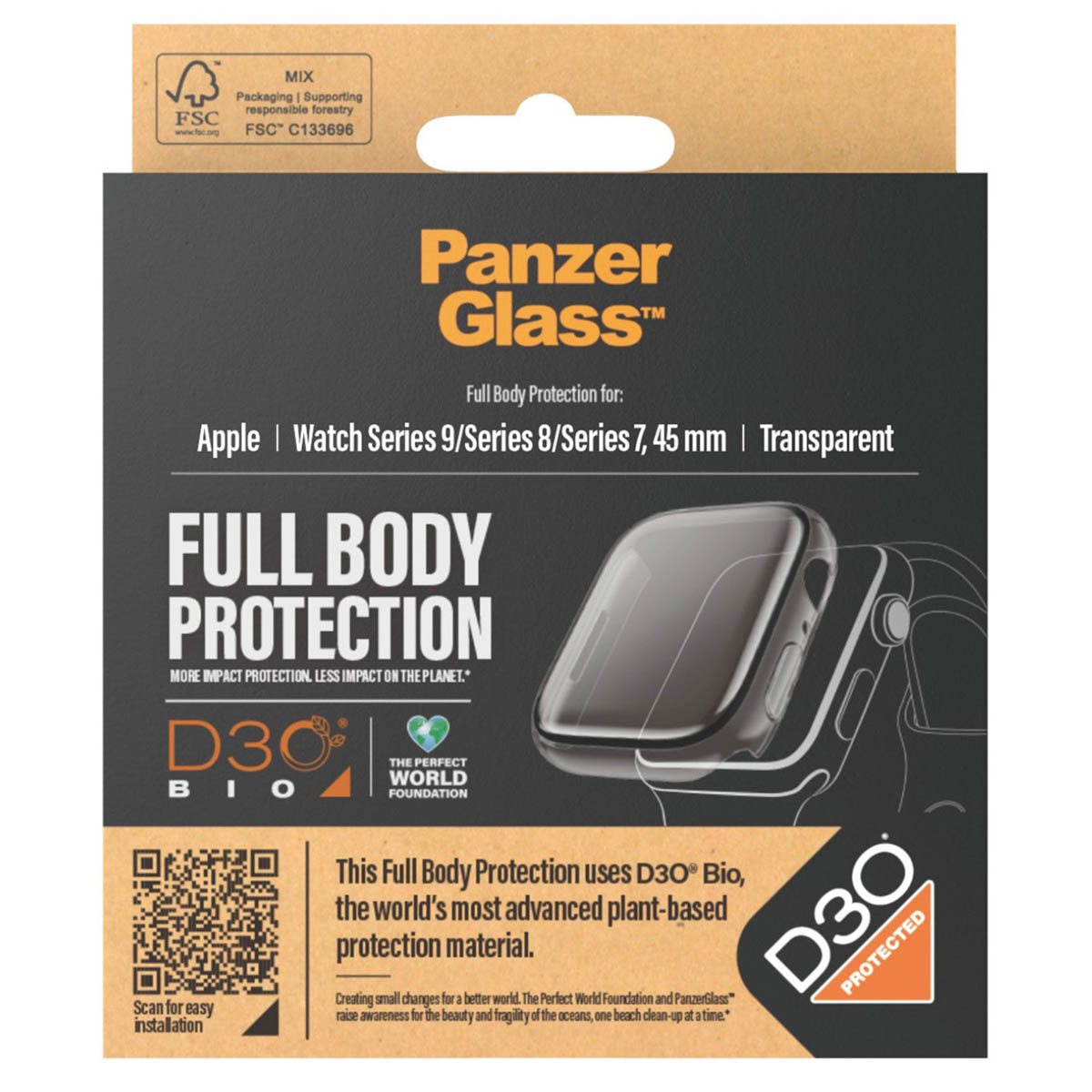 PanzerGlass Full Body Protection D3O® Bio Case Apple Watch Series 7 / 8 / 9 (45 mm) – Transparant