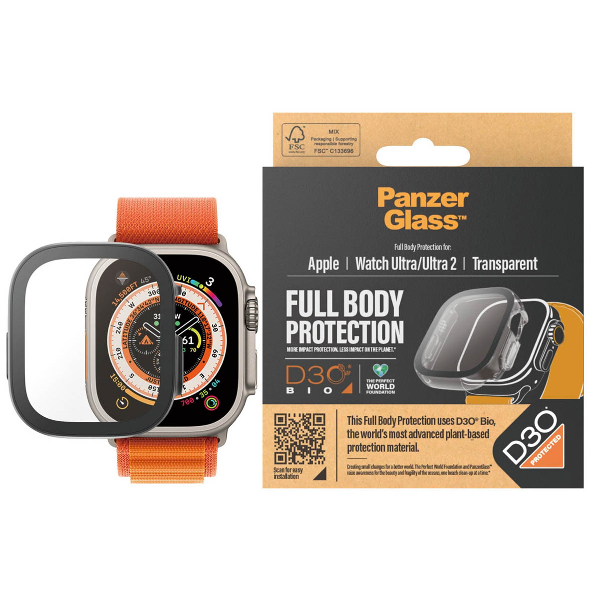 PanzerGlass Full Body Protection D3O® Bio Case Apple Watch Ultra / Ultra 2 / Ultra 3 - 49 mm - Transparant - Afbeelding 2
