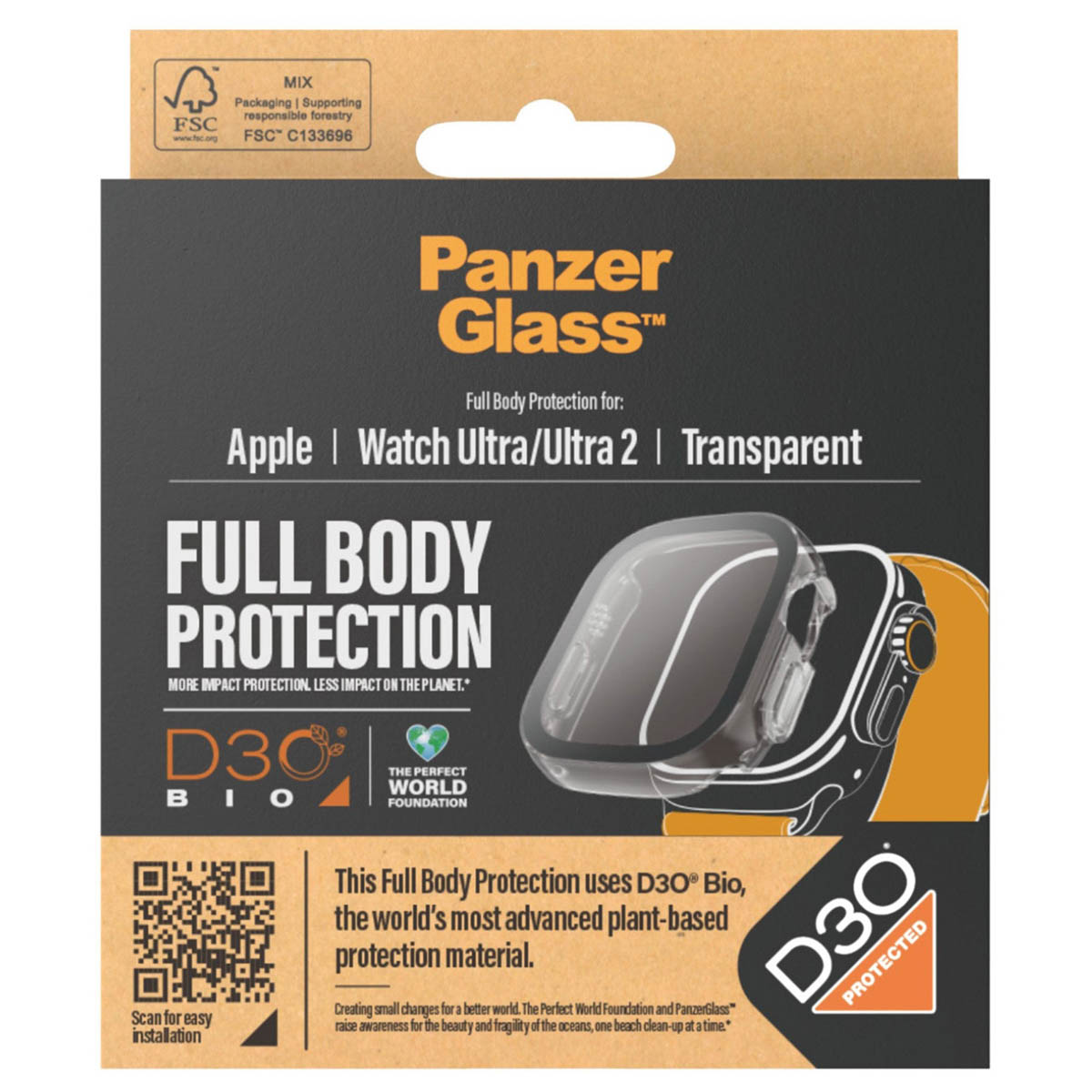 PanzerGlass Full Body Protection D3O® Bio Case Apple Watch Ultra / Ultra 2 / Ultra 3 - 49 mm - Transparant