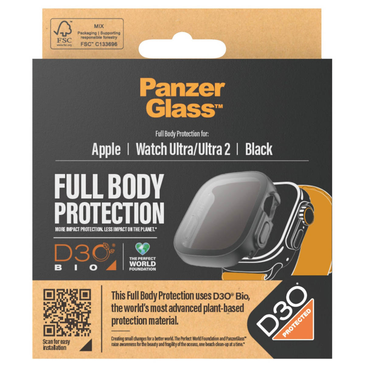 PanzerGlass Full Body Protection D3O® Bio Case Apple Watch Ultra / Ultra 2 / Ultra 3 – 49 mm – Zwart