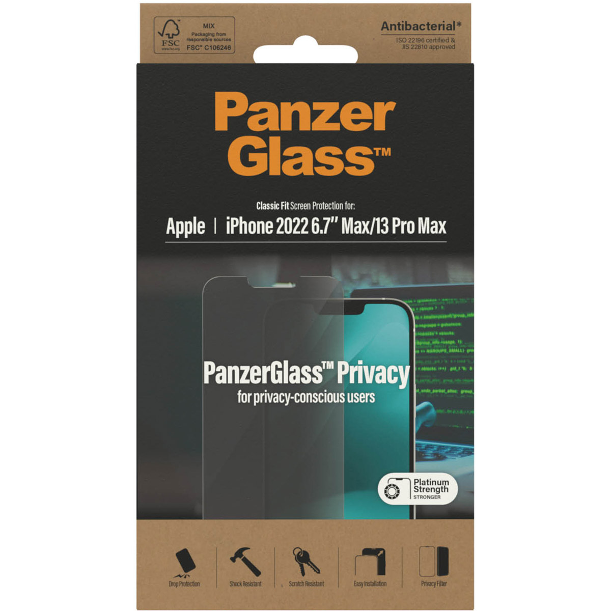 PanzerGlass Privacy Anti-Bacterial Screenprotector Apple iPhone 14 Plus / 13 Pro Max - Afbeelding 3