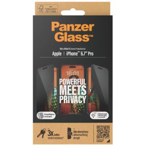 PanzerGlass Privacy Ultra-Wide Fit Anti-Bacterial Screenprotector incl. applicator Apple iPhone 15 Pro Max