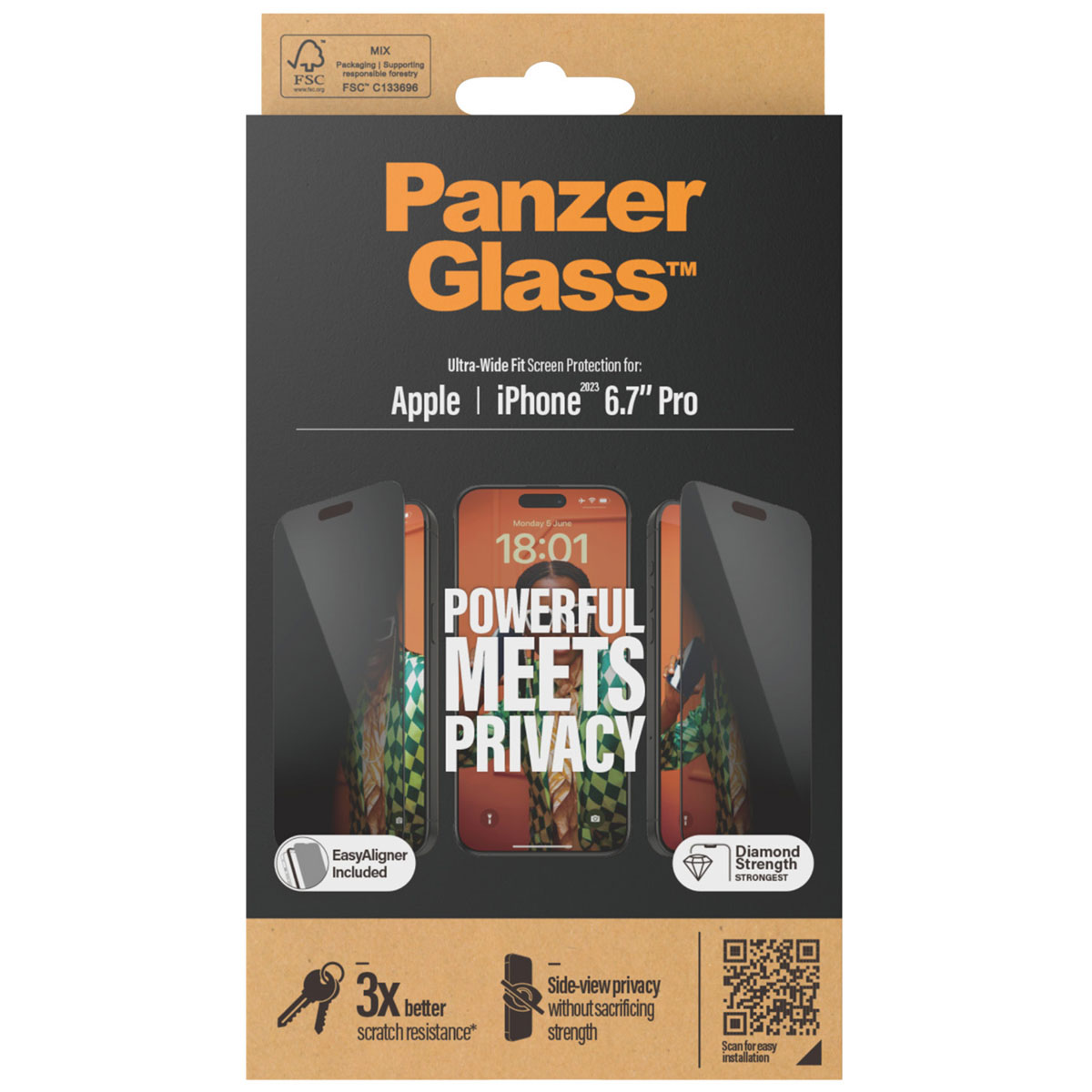 PanzerGlass Privacy Ultra-Wide Fit Anti-Bacterial Screenprotector incl. applicator Apple iPhone 15 Pro Max