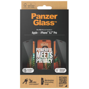 PanzerGlass Privacy Ultra-Wide Fit Anti-Bacterial Screenprotector incl. applicator Apple iPhone 15 Pro Max