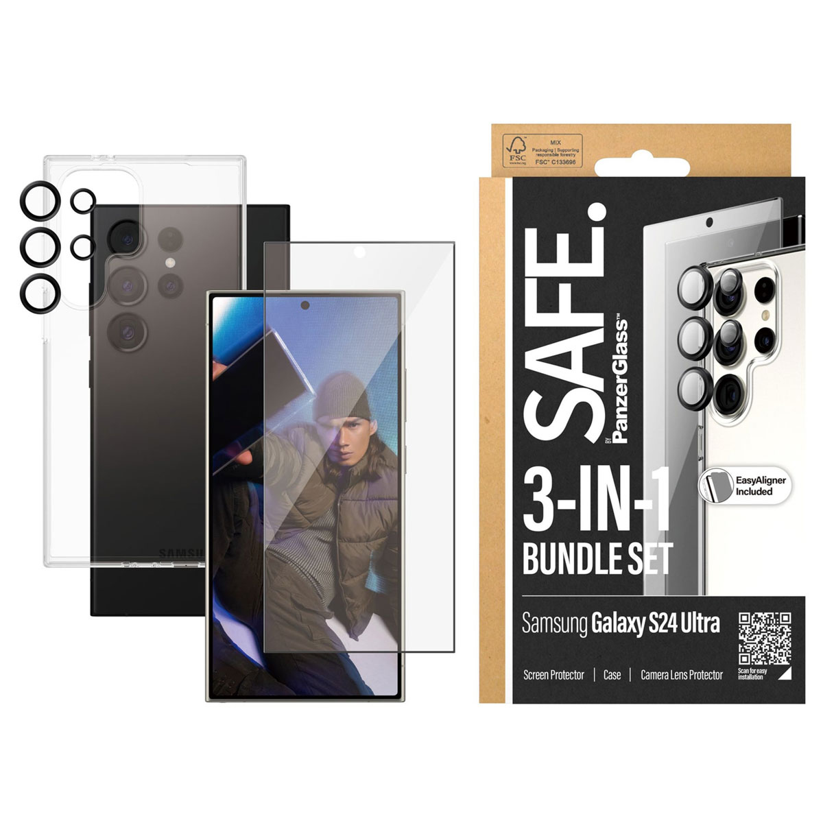 SAFE by PanzerGlass 3-in-1 pack – Hoesje + screenprotector + camera protector Samsung Galaxy S24 Ultra