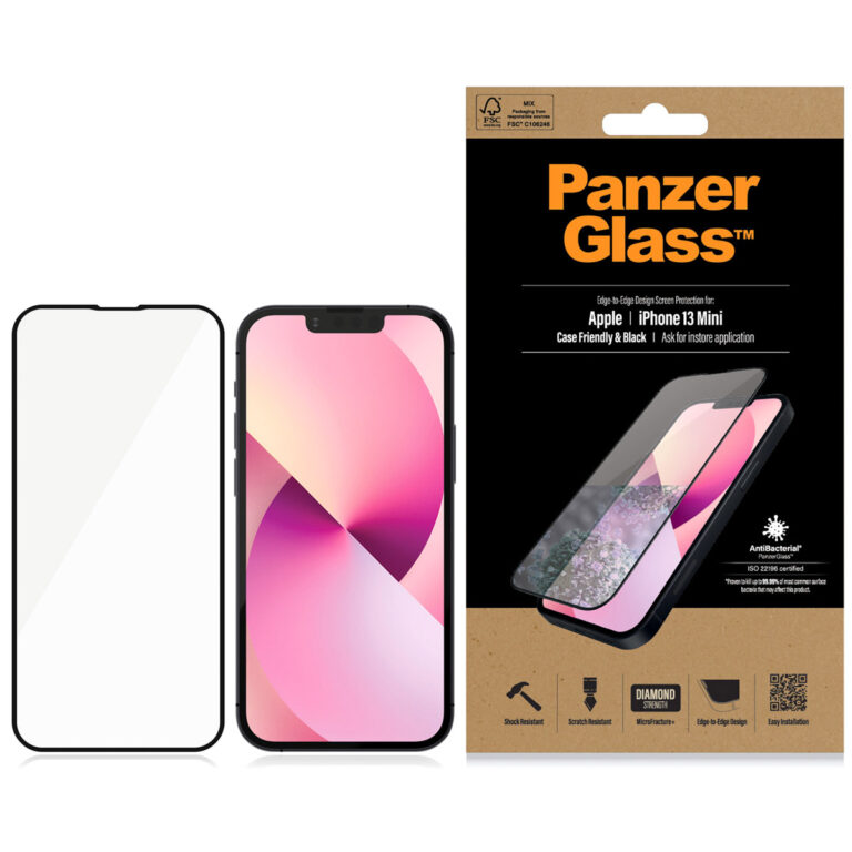 PanzerGlass Anti-Bacterial CaseFriendly Screenprotector Apple iPhone 13 Mini - Zwart - Afbeelding 3