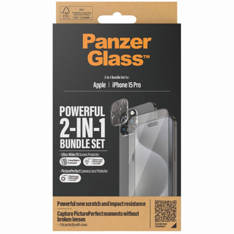 PanzerGlass 2 in 1 pack - Ultra-Wide Fit Anti-Bacterial Screenprotector incl. applicator + Camera Protector Apple iPhone 15 Pro - Afbeelding 2
