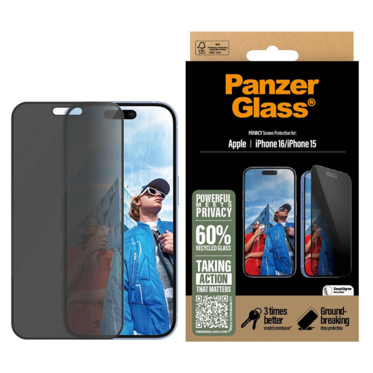 PanzerGlass Privacy Ultra-Wide Fit Anti-Bacterial Screenprotector incl. applicator Apple iPhone 16 - Afbeelding 4