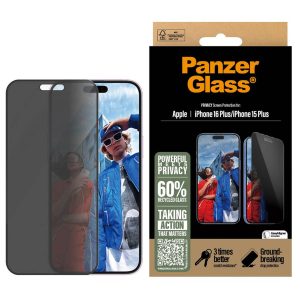 PanzerGlass Privacy Ultra-Wide Fit Anti-Bacterial Screenprotector incl. applicator Apple iPhone 16 Plus